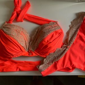 Trade with Anna. Beach Bunny Bathing suit. Coral with Lace.